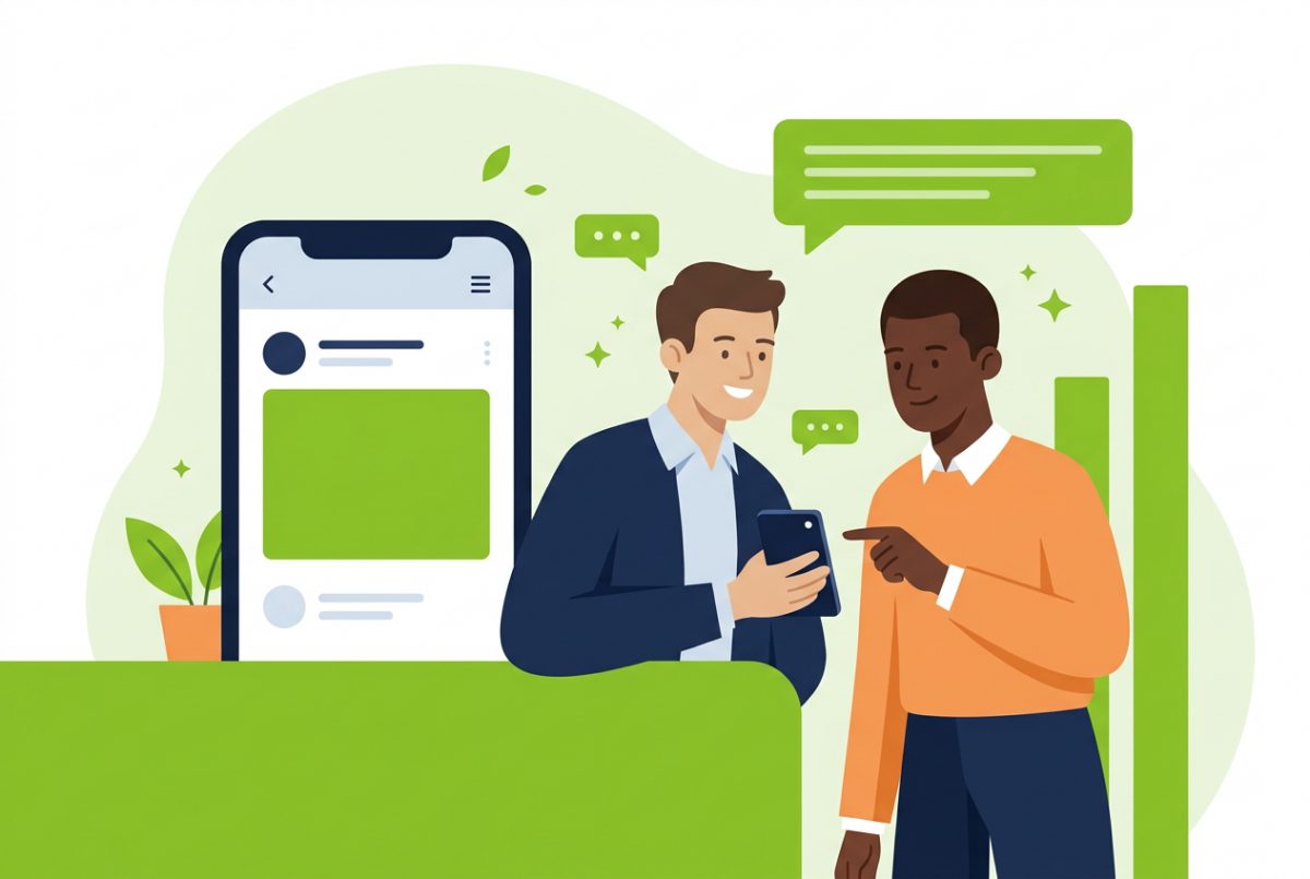 Deux collègues consultent ensemble un SMS professionnel reçu sur un smartphone